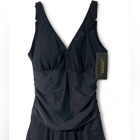 COSKAKA Women's Body One Piece Swim Dress Negro Size Small NWT - Picture 3 of 8